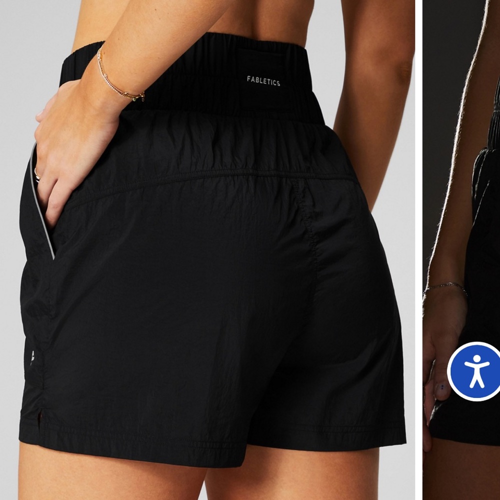 Fabletics Ultra High-Waisted Piped Nylon Shorts Black Size XL NEW - Picture 2 of 15